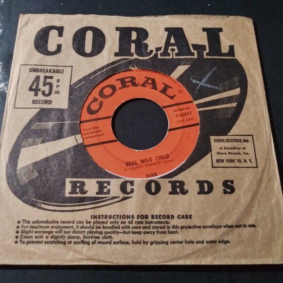Ivan – Real Wild Child VG- Original 45RPM Coral 9-62017 Record 1958 BUDDY HOLLY - Picture 1 of 3